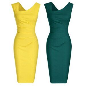 Haute Edition 2 pc Women's Asymmetric Sleeveless Ruched Midi Dress Bodycon Sm